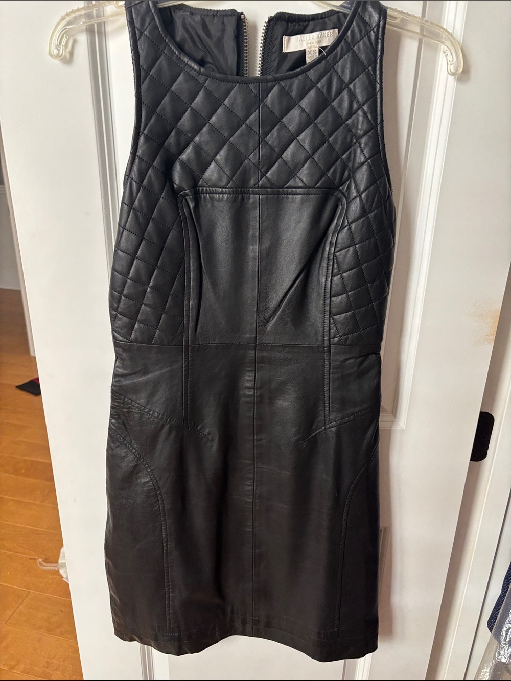 Walter Baker Black Quilted Faux-Leather Sheath Dress XS